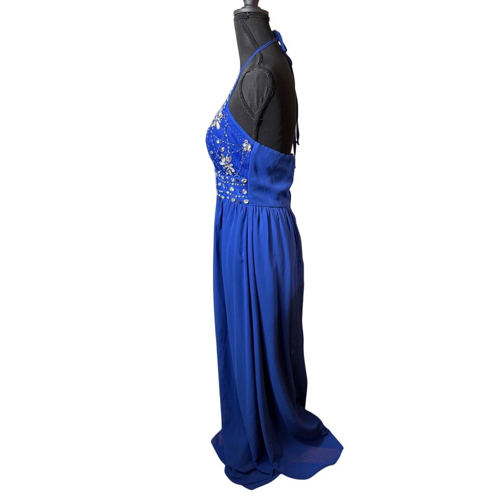 Y2K B Darlin Royal Blue Heavily Embellished Halter Chiffon Juniors 9/10 Formal - Picture 3 of 13